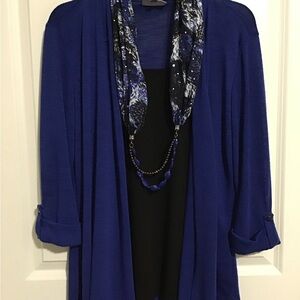 JM Collection Royal Blue Open Front Cardigan Size M
